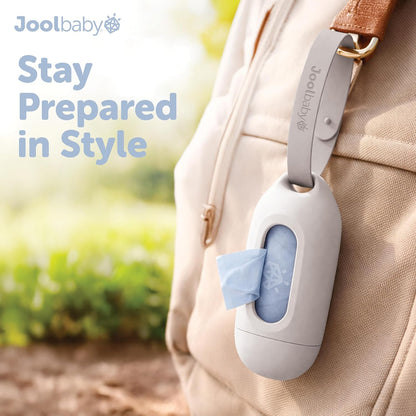 Disposable Diaper Bag Dispenser (Gray) + 6 Refill Rolls (Lavender-Scented) - Attaches to Stroller or Diaper Bag for On-the-Go Convenience