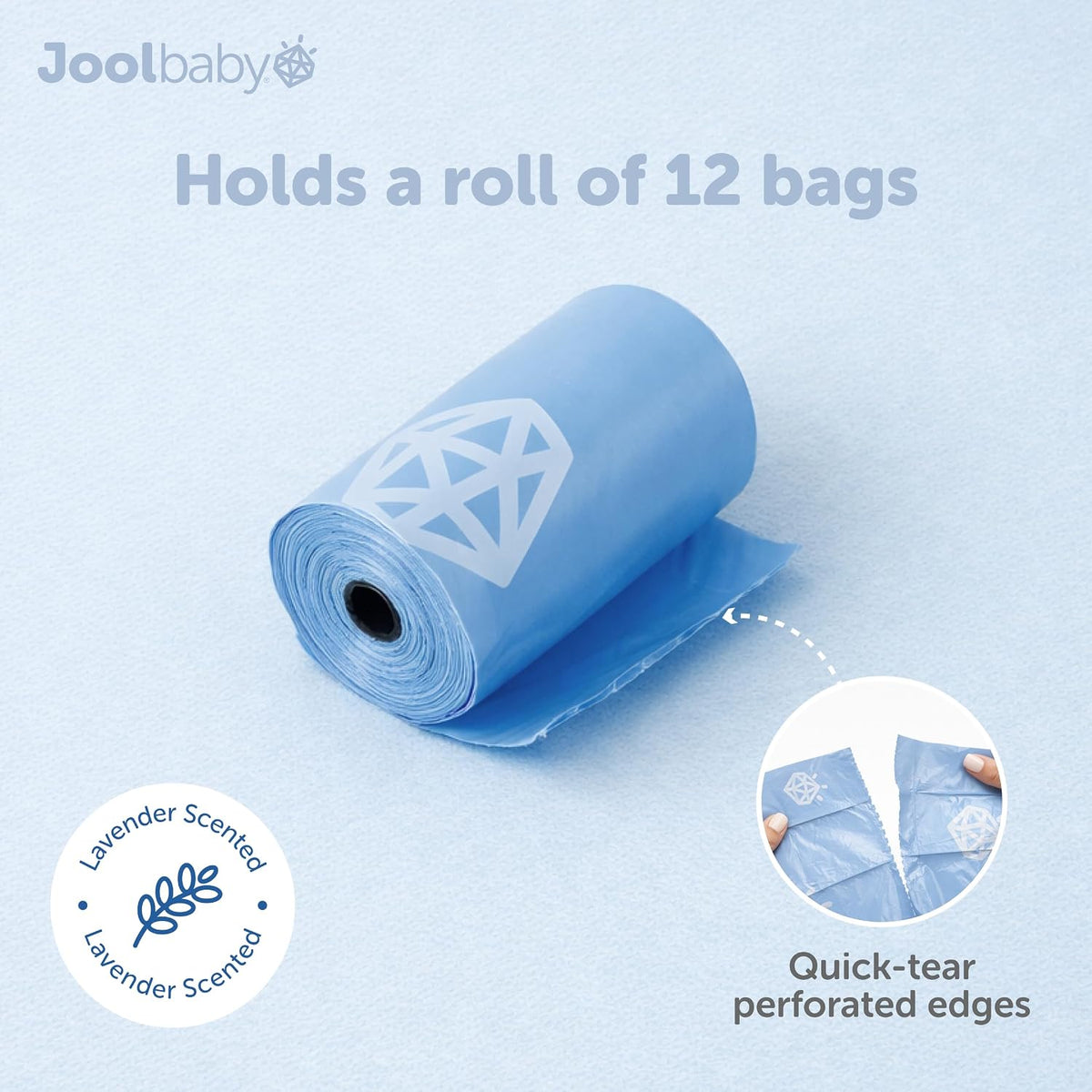 Disposable Diaper Bag Dispenser (Gray) + 6 Refill Rolls (Lavender-Scented) - Attaches to Stroller or Diaper Bag for On-the-Go Convenience