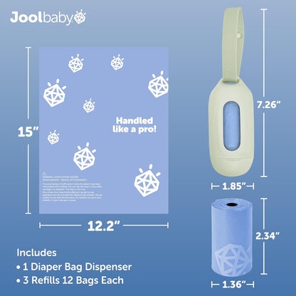 Disposable Diaper Bag Dispenser (Gray) + 6 Refill Rolls (Lavender-Scented) - Attaches to Stroller or Diaper Bag for On-the-Go Convenience