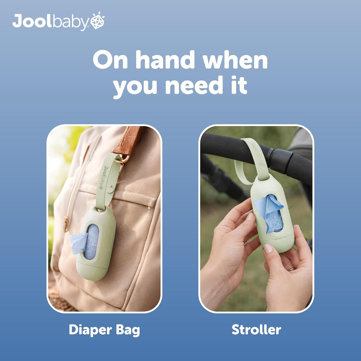 Disposable Diaper Bag Dispenser (Gray) + 6 Refill Rolls (Lavender-Scented) - Attaches to Stroller or Diaper Bag for On-the-Go Convenience