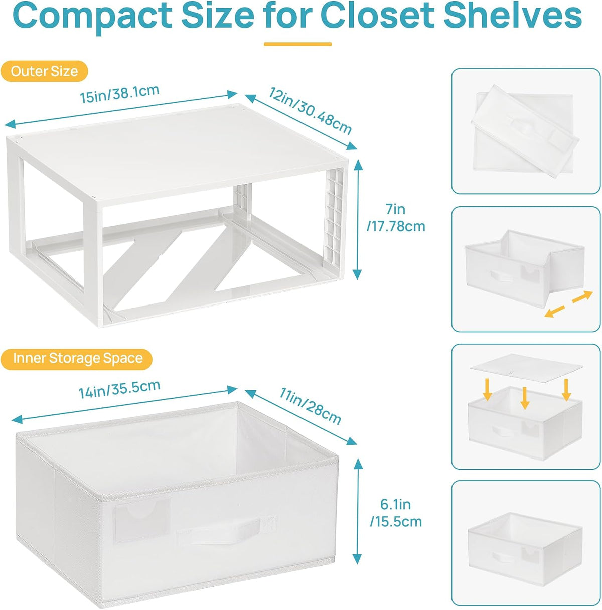 Closet Drawer Organizer, Stackable Fabric Drawers, White