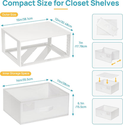 Closet Drawer Organizer, Stackable Fabric Drawers, White