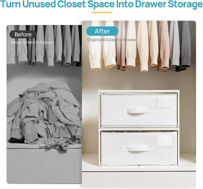 Closet Drawer Organizer, Stackable Fabric Drawers, White