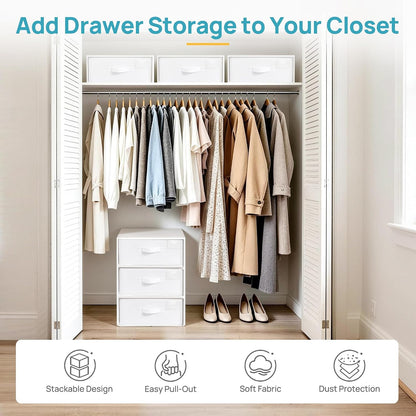 Closet Drawer Organizer, Stackable Fabric Drawers, White