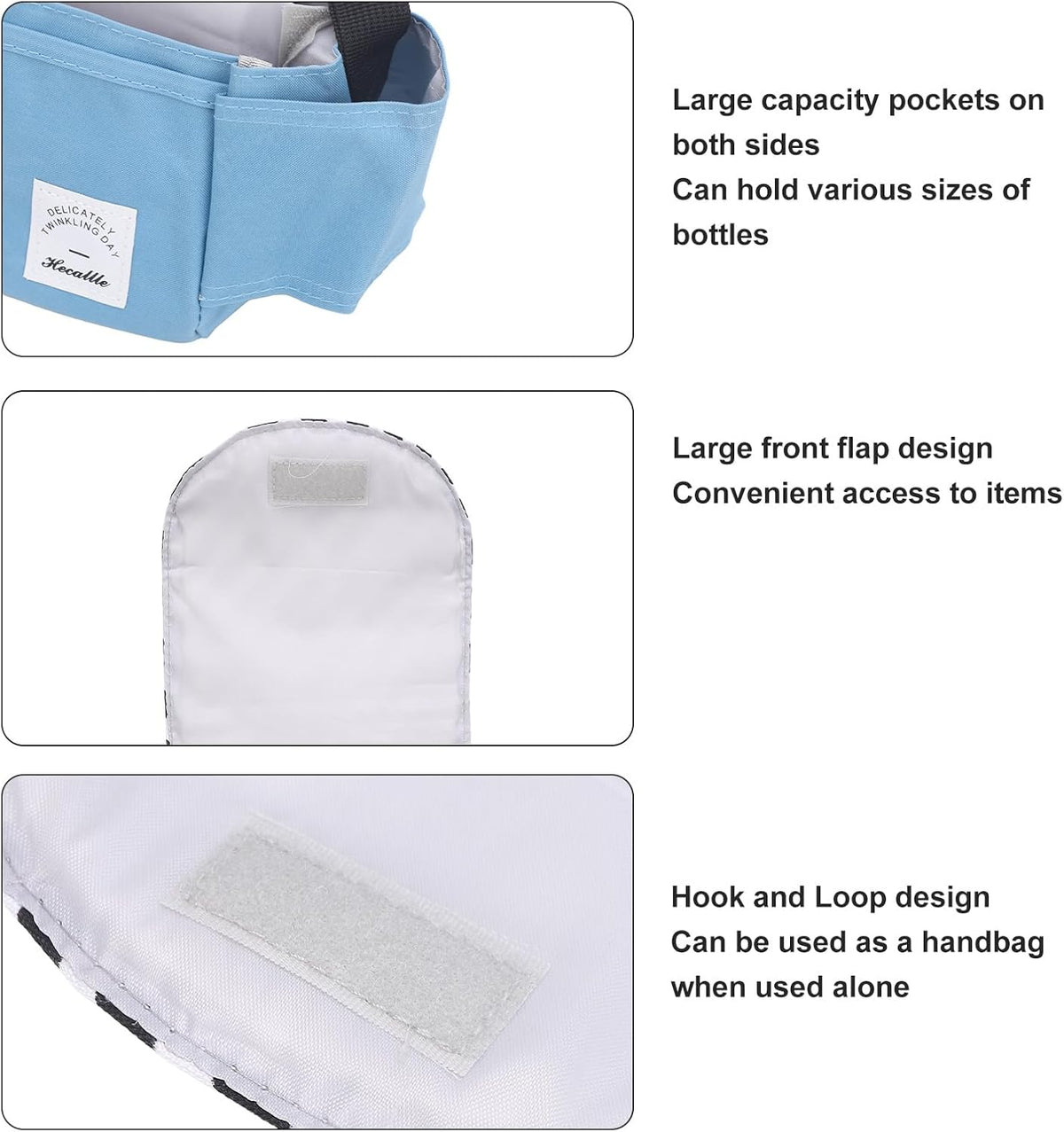 Universal Stroller Organizer, with Cup Holders Polyester Stroller Storage Bag Attachment for Phone Accessories Blue