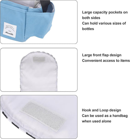 Universal Stroller Organizer, with Cup Holders Polyester Stroller Storage Bag Attachment for Phone Accessories Blue