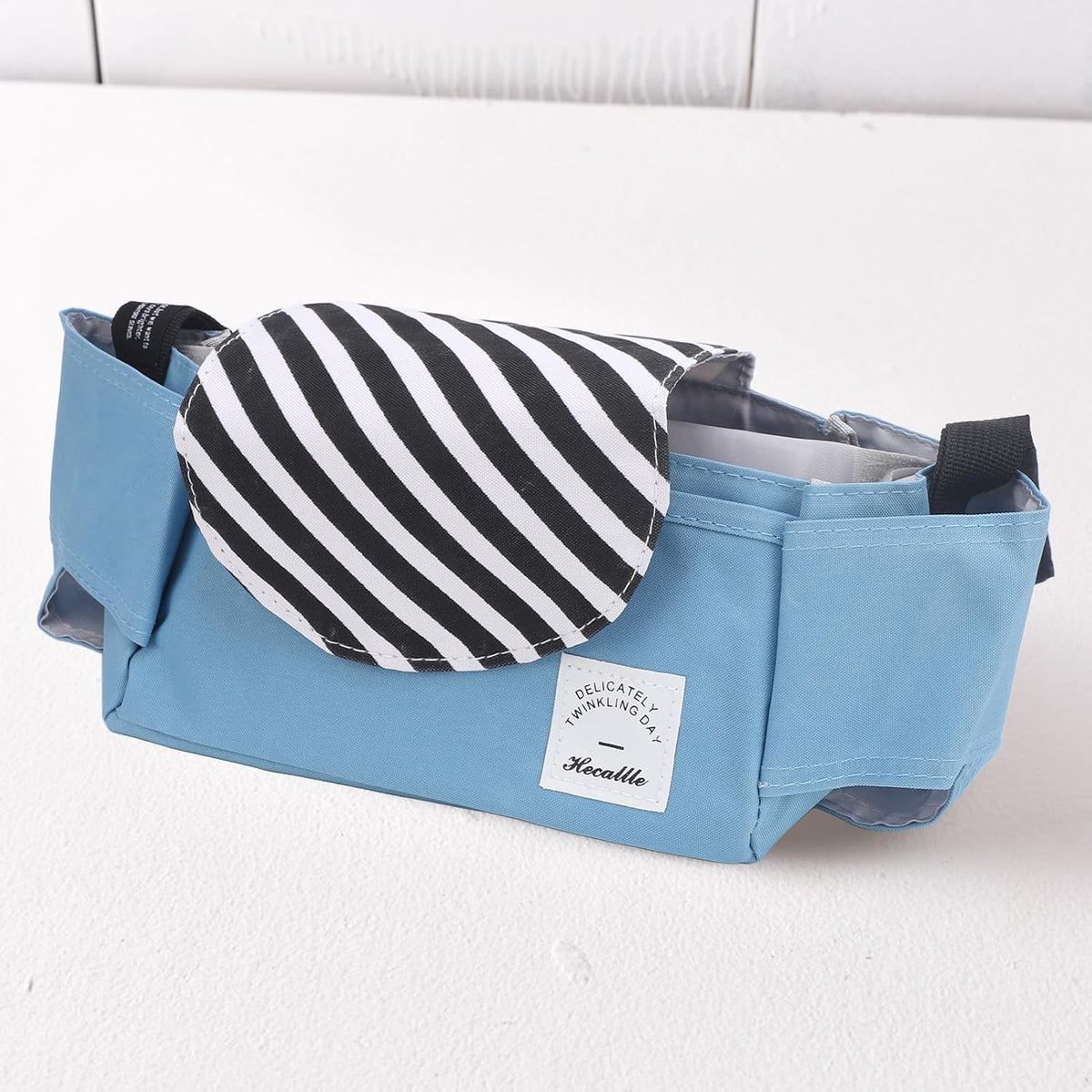 Universal Stroller Organizer, with Cup Holders Polyester Stroller Storage Bag Attachment for Phone Accessories Blue