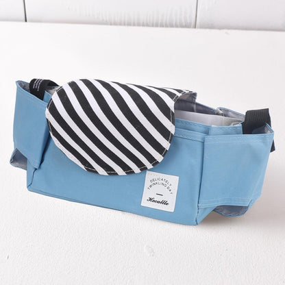 Universal Stroller Organizer, with Cup Holders Polyester Stroller Storage Bag Attachment for Phone Accessories Blue