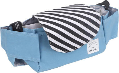 Universal Stroller Organizer, with Cup Holders Polyester Stroller Storage Bag Attachment for Phone Accessories Blue