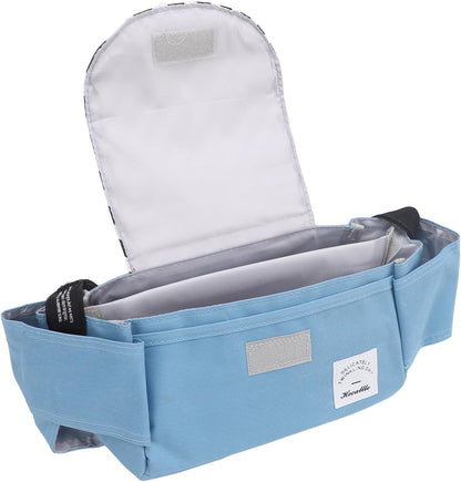 Universal Stroller Organizer, with Cup Holders Polyester Stroller Storage Bag Attachment for Phone Accessories Blue