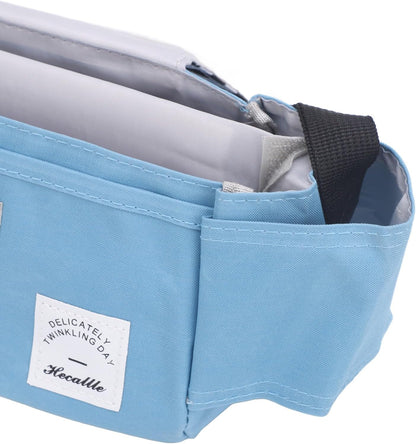 Universal Stroller Organizer, with Cup Holders Polyester Stroller Storage Bag Attachment for Phone Accessories Blue