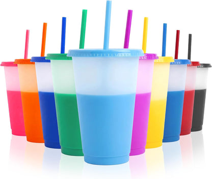10pcs 16oz Color Changing Cups with Lids and Straws, Color Changing Tumbler, Reusable Cups with Lids in Multicolors Perfect for Cold Drinks, Cold Coffee, Smoothie etc