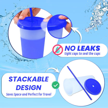 10pcs 16oz Color Changing Cups with Lids and Straws, Color Changing Tumbler, Reusable Cups with Lids in Multicolors Perfect for Cold Drinks, Cold Coffee, Smoothie etc