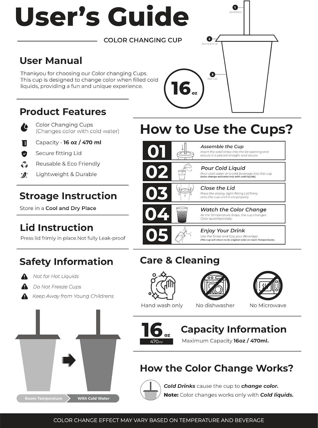 10pcs 16oz Color Changing Cups with Lids and Straws, Color Changing Tumbler, Reusable Cups with Lids in Multicolors Perfect for Cold Drinks, Cold Coffee, Smoothie etc