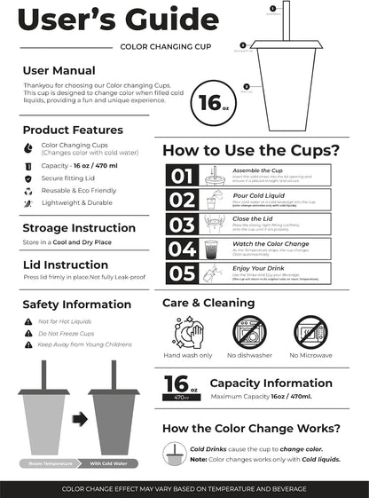 10pcs 16oz Color Changing Cups with Lids and Straws, Color Changing Tumbler, Reusable Cups with Lids in Multicolors Perfect for Cold Drinks, Cold Coffee, Smoothie etc