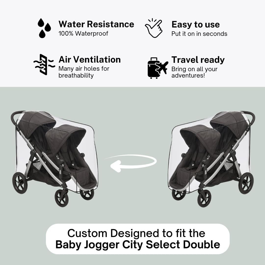 Rain and Wind Cover for Baby Jogger City Select Double Stroller (Stroller not Included) Made in USA