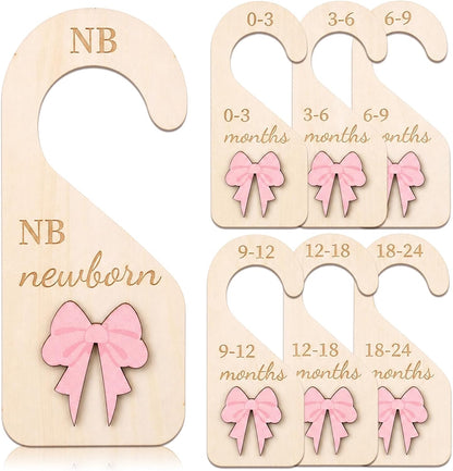 7Pieces Wooden Baby Closet Dividers Coquette Pink Bow Baby Clothes Dividers