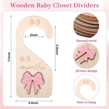 7Pieces Wooden Baby Closet Dividers Coquette Pink Bow Baby Clothes Dividers