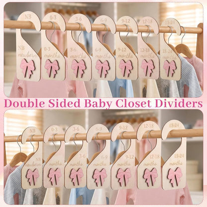 7Pieces Wooden Baby Closet Dividers Coquette Pink Bow Baby Clothes Dividers