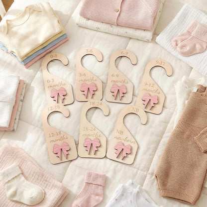 7Pieces Wooden Baby Closet Dividers Coquette Pink Bow Baby Clothes Dividers
