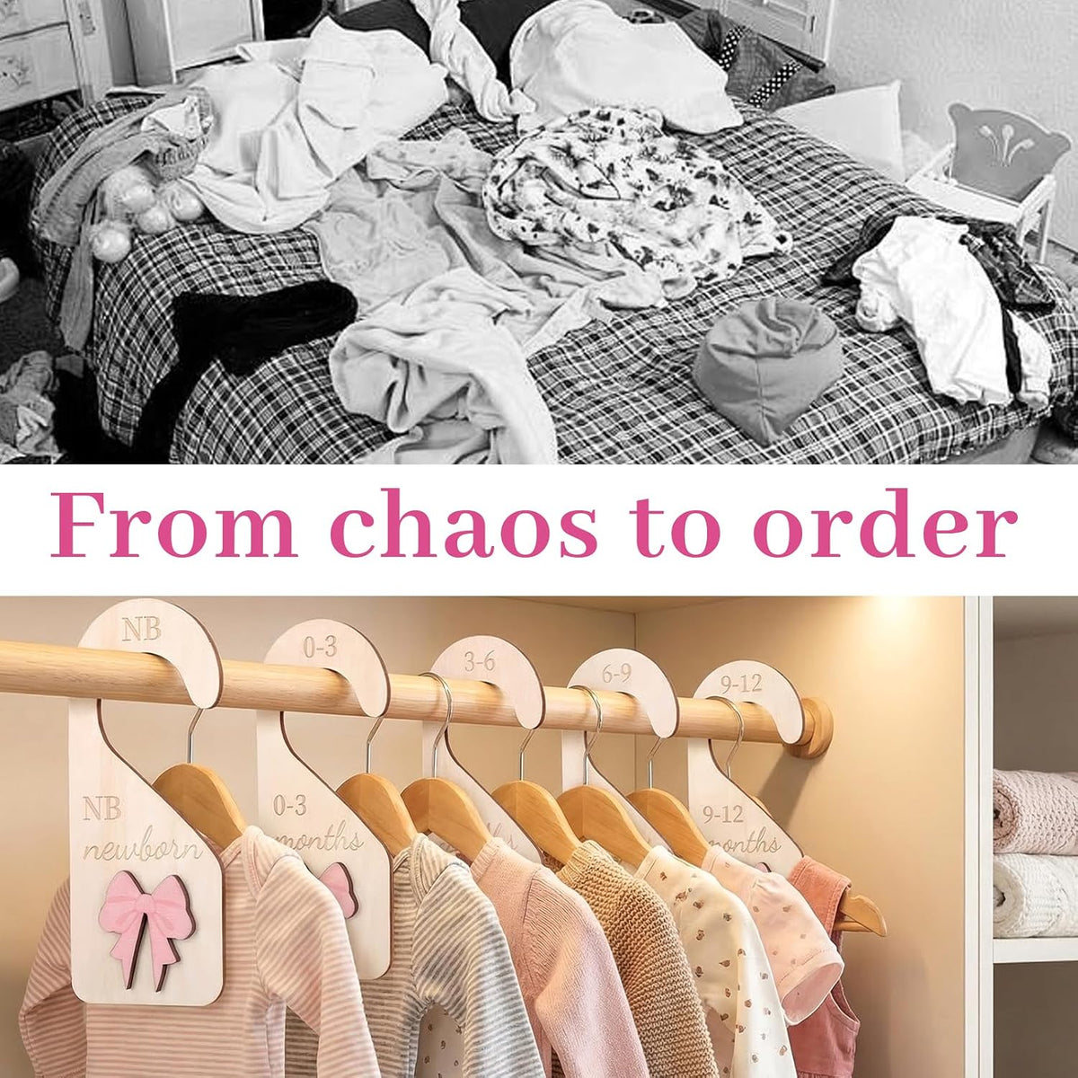 7Pieces Wooden Baby Closet Dividers Coquette Pink Bow Baby Clothes Dividers