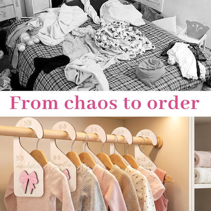 7Pieces Wooden Baby Closet Dividers Coquette Pink Bow Baby Clothes Dividers