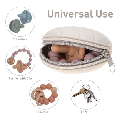 Pacifier Holder Case, Soft Silicone Portable Pacifier Clip and Accessory Pouch for Newborn Baby, BPA Free (Sage + Ether)