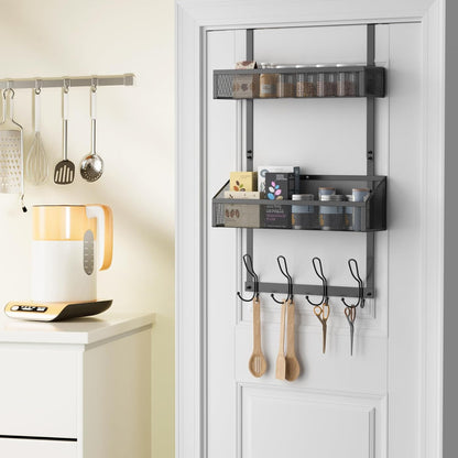 Hocookeeper Over the Door Organizer, Over The Door Hooks & Baskets - 12 Hooks & 2 Mesh Baskets Back of Door Storage Organizer for Bathroom, Kitchen, Bedroom (White)