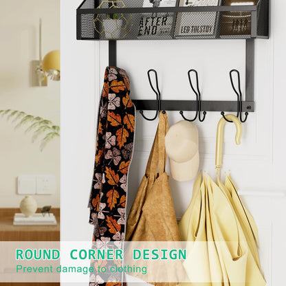 Hocookeeper Over the Door Organizer, Over The Door Hooks & Baskets - 12 Hooks & 2 Mesh Baskets Back of Door Storage Organizer for Bathroom, Kitchen, Bedroom (White)