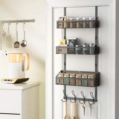 Hocookeeper Over the Door Organizer, Over The Door Hooks & Baskets - 12 Hooks & 2 Mesh Baskets Back of Door Storage Organizer for Bathroom, Kitchen, Bedroom (White)