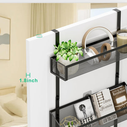 Hocookeeper Over the Door Organizer, Over The Door Hooks & Baskets - 12 Hooks & 2 Mesh Baskets Back of Door Storage Organizer for Bathroom, Kitchen, Bedroom (White)