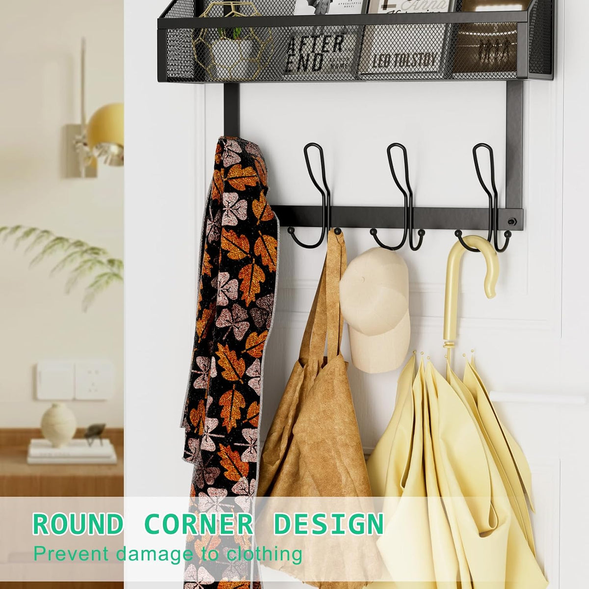 Hocookeeper Over the Door Organizer, Over The Door Hooks & Baskets - 12 Hooks & 2 Mesh Baskets Back of Door Storage Organizer for Bathroom, Kitchen, Bedroom (White)