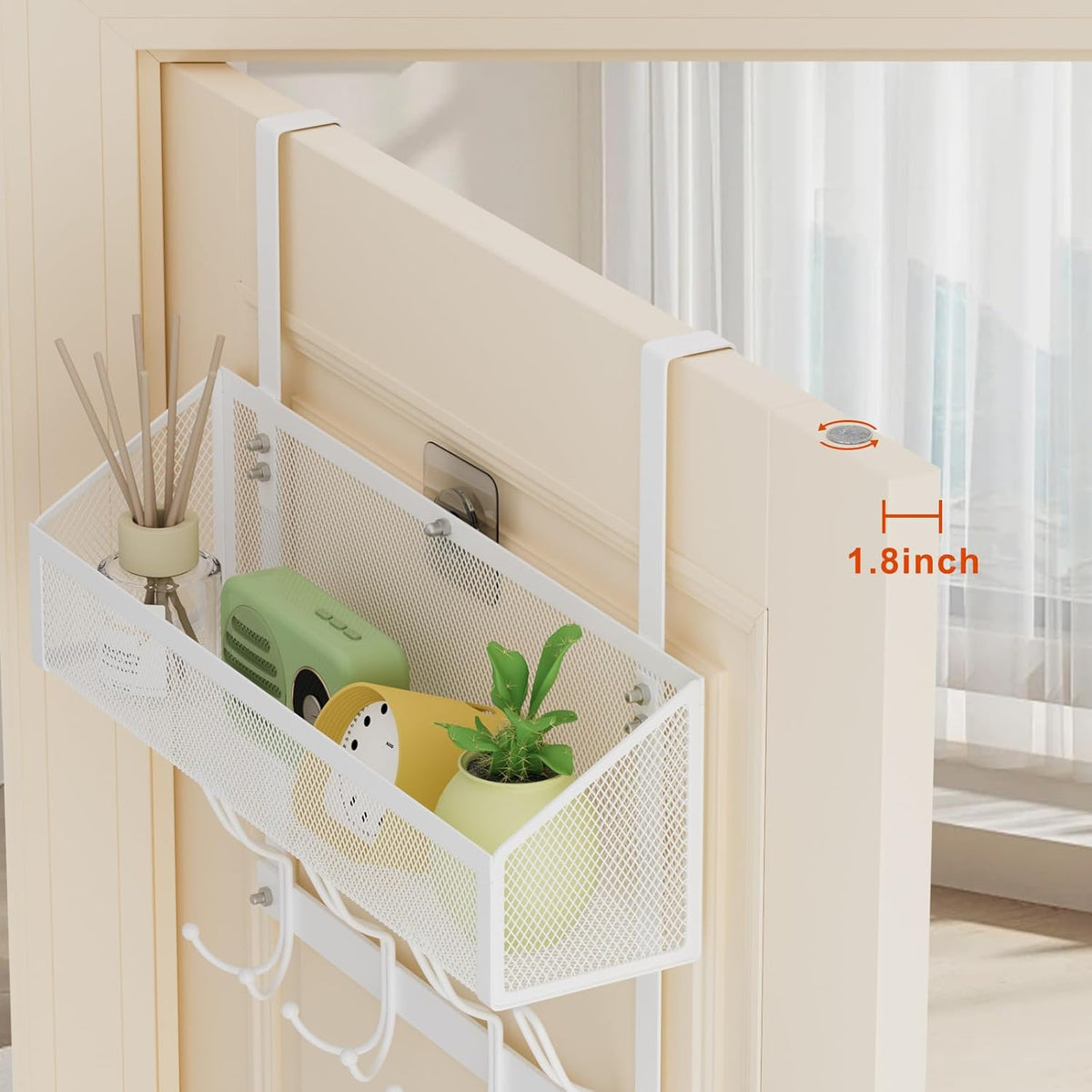 Hocookeeper Over the Door Organizer, Over The Door Hooks & Baskets - 12 Hooks & 2 Mesh Baskets Back of Door Storage Organizer for Bathroom, Kitchen, Bedroom (White)