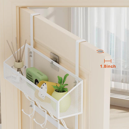 Hocookeeper Over the Door Organizer, Over The Door Hooks & Baskets - 12 Hooks & 2 Mesh Baskets Back of Door Storage Organizer for Bathroom, Kitchen, Bedroom (White)