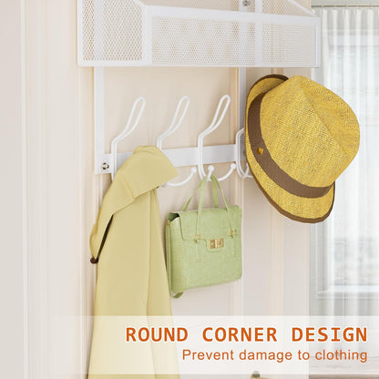 Hocookeeper Over the Door Organizer, Over The Door Hooks & Baskets - 12 Hooks & 2 Mesh Baskets Back of Door Storage Organizer for Bathroom, Kitchen, Bedroom (White)