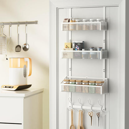 Hocookeeper Over the Door Organizer, Over The Door Hooks & Baskets - 12 Hooks & 2 Mesh Baskets Back of Door Storage Organizer for Bathroom, Kitchen, Bedroom (White)
