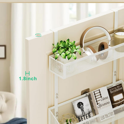 Hocookeeper Over the Door Organizer, Over The Door Hooks & Baskets - 12 Hooks & 2 Mesh Baskets Back of Door Storage Organizer for Bathroom, Kitchen, Bedroom (White)