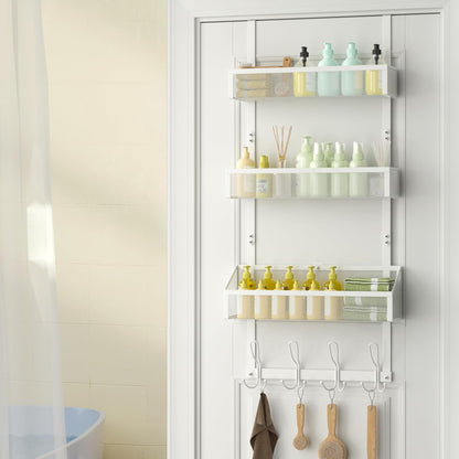 Hocookeeper Over the Door Organizer, Over The Door Hooks & Baskets - 12 Hooks & 2 Mesh Baskets Back of Door Storage Organizer for Bathroom, Kitchen, Bedroom (White)