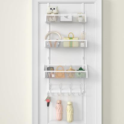 Hocookeeper Over the Door Organizer, Over The Door Hooks & Baskets - 12 Hooks & 2 Mesh Baskets Back of Door Storage Organizer for Bathroom, Kitchen, Bedroom (White)
