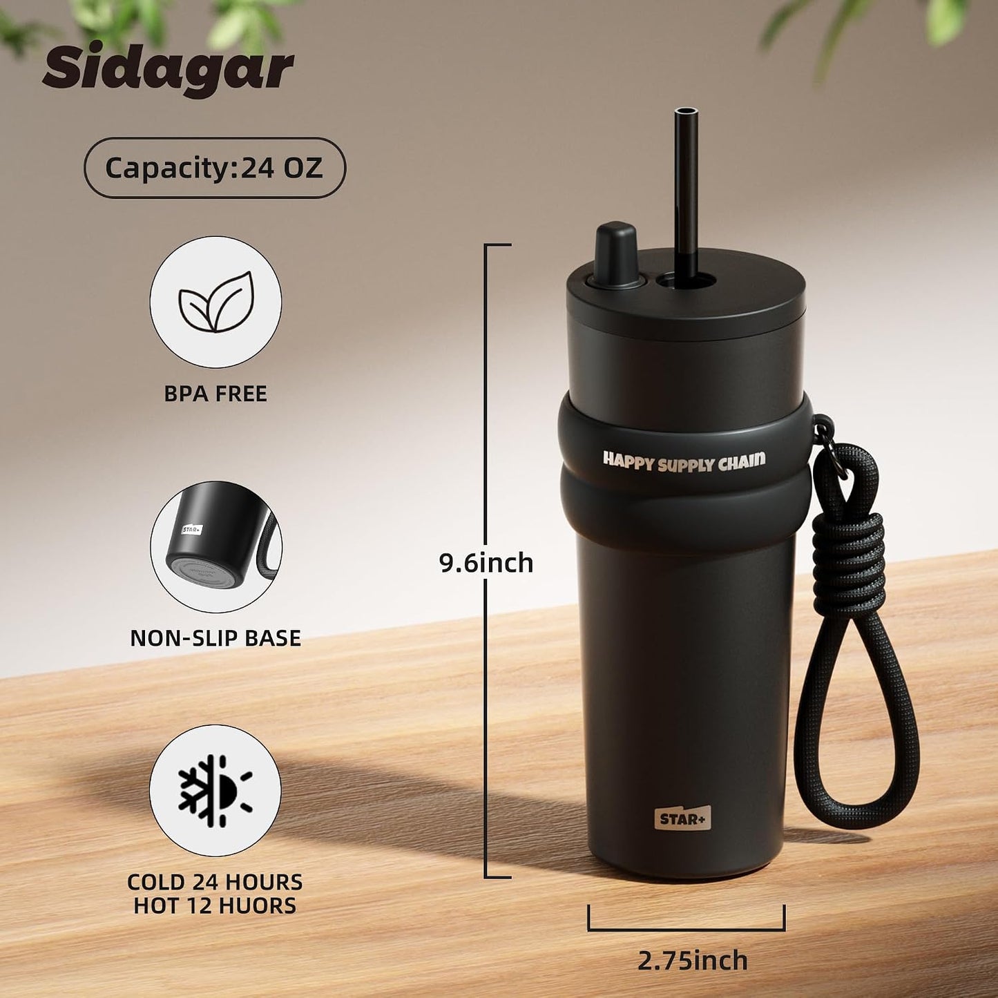 + 24 oz Stainless Steel Tumbler with Lid and Straw, Insulated Water Bottle Leak Proof for Hot and Cold, Portable Travel Coffee Mug, Reusable Coffee Cup for Women, Blue