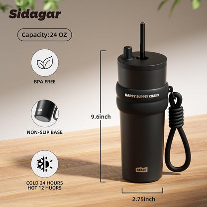 + 24 oz Stainless Steel Tumbler with Lid and Straw, Insulated Water Bottle Leak Proof for Hot and Cold, Portable Travel Coffee Mug, Reusable Coffee Cup for Women, Blue