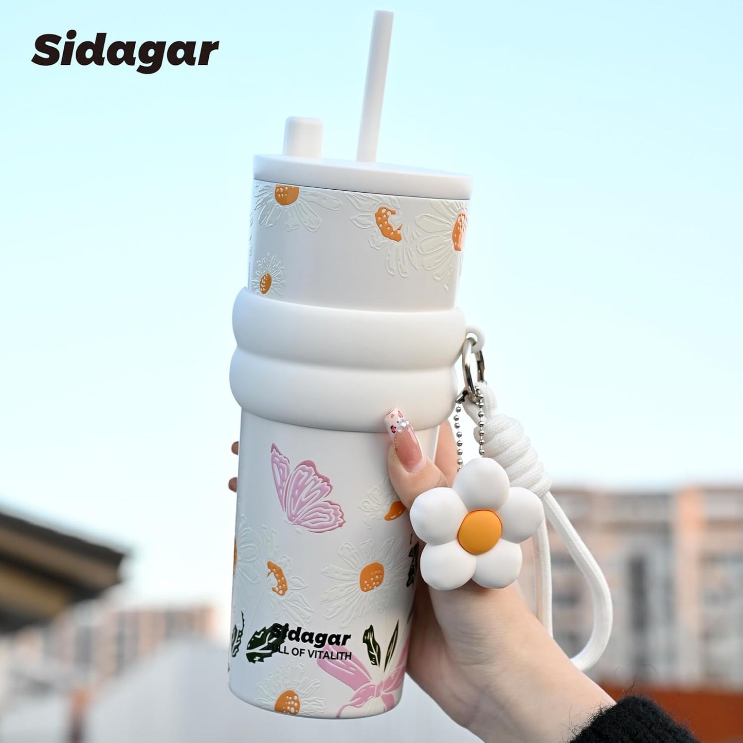 + 24 oz Stainless Steel Tumbler with Lid and Straw, Insulated Water Bottle Leak Proof for Hot and Cold, Portable Travel Coffee Mug, Reusable Coffee Cup for Women, Blue