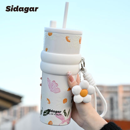+ 24 oz Stainless Steel Tumbler with Lid and Straw, Insulated Water Bottle Leak Proof for Hot and Cold, Portable Travel Coffee Mug, Reusable Coffee Cup for Women, Blue