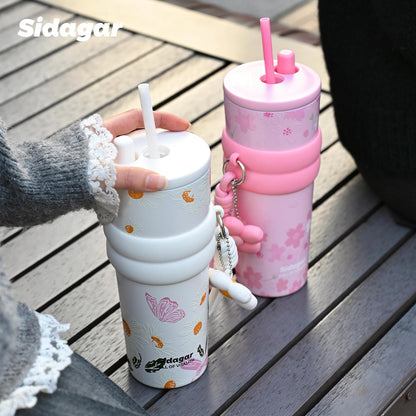 + 24 oz Stainless Steel Tumbler with Lid and Straw, Insulated Water Bottle Leak Proof for Hot and Cold, Portable Travel Coffee Mug, Reusable Coffee Cup for Women, Blue