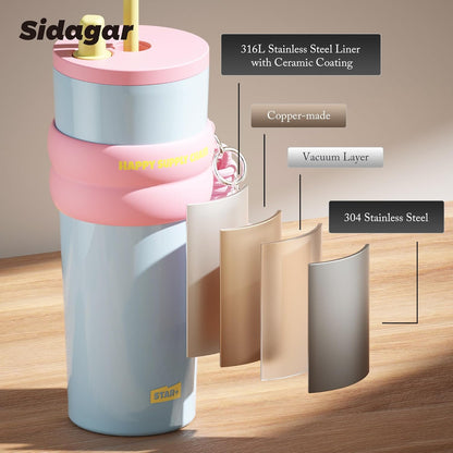 + 24 oz Stainless Steel Tumbler with Lid and Straw, Insulated Water Bottle Leak Proof for Hot and Cold, Portable Travel Coffee Mug, Reusable Coffee Cup for Women, Blue