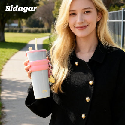 + 24 oz Stainless Steel Tumbler with Lid and Straw, Insulated Water Bottle Leak Proof for Hot and Cold, Portable Travel Coffee Mug, Reusable Coffee Cup for Women, Blue