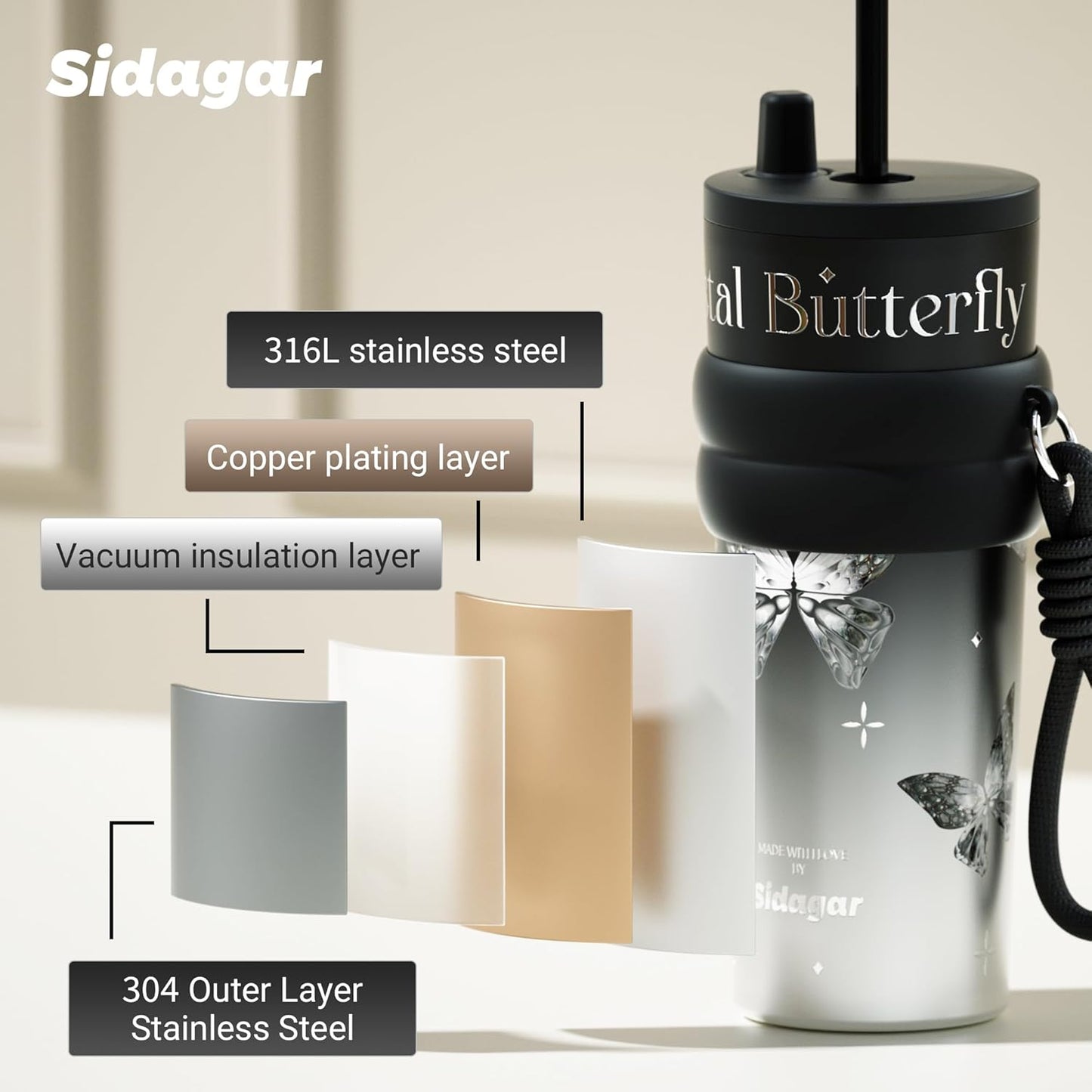+ 24 oz Stainless Steel Tumbler with Lid and Straw, Insulated Water Bottle Leak Proof for Hot and Cold, Portable Travel Coffee Mug, Reusable Coffee Cup for Women, Blue