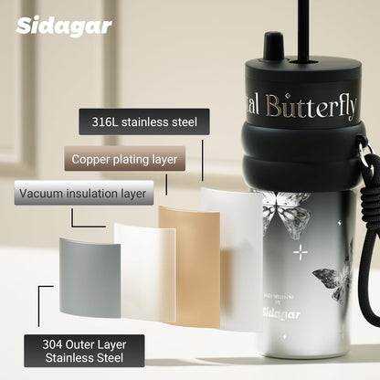 + 24 oz Stainless Steel Tumbler with Lid and Straw, Insulated Water Bottle Leak Proof for Hot and Cold, Portable Travel Coffee Mug, Reusable Coffee Cup for Women, Blue
