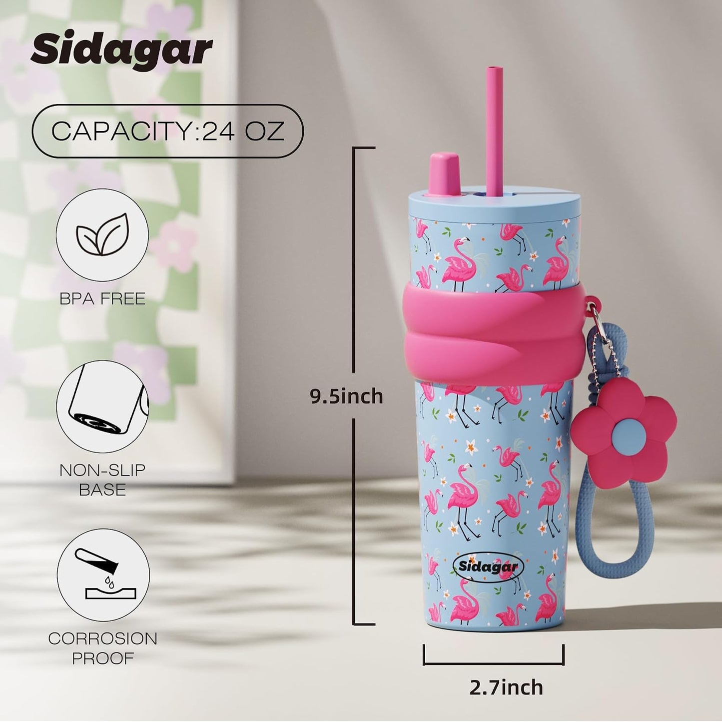 + 24 oz Stainless Steel Tumbler with Lid and Straw, Insulated Water Bottle Leak Proof for Hot and Cold, Portable Travel Coffee Mug, Reusable Coffee Cup for Women, Blue