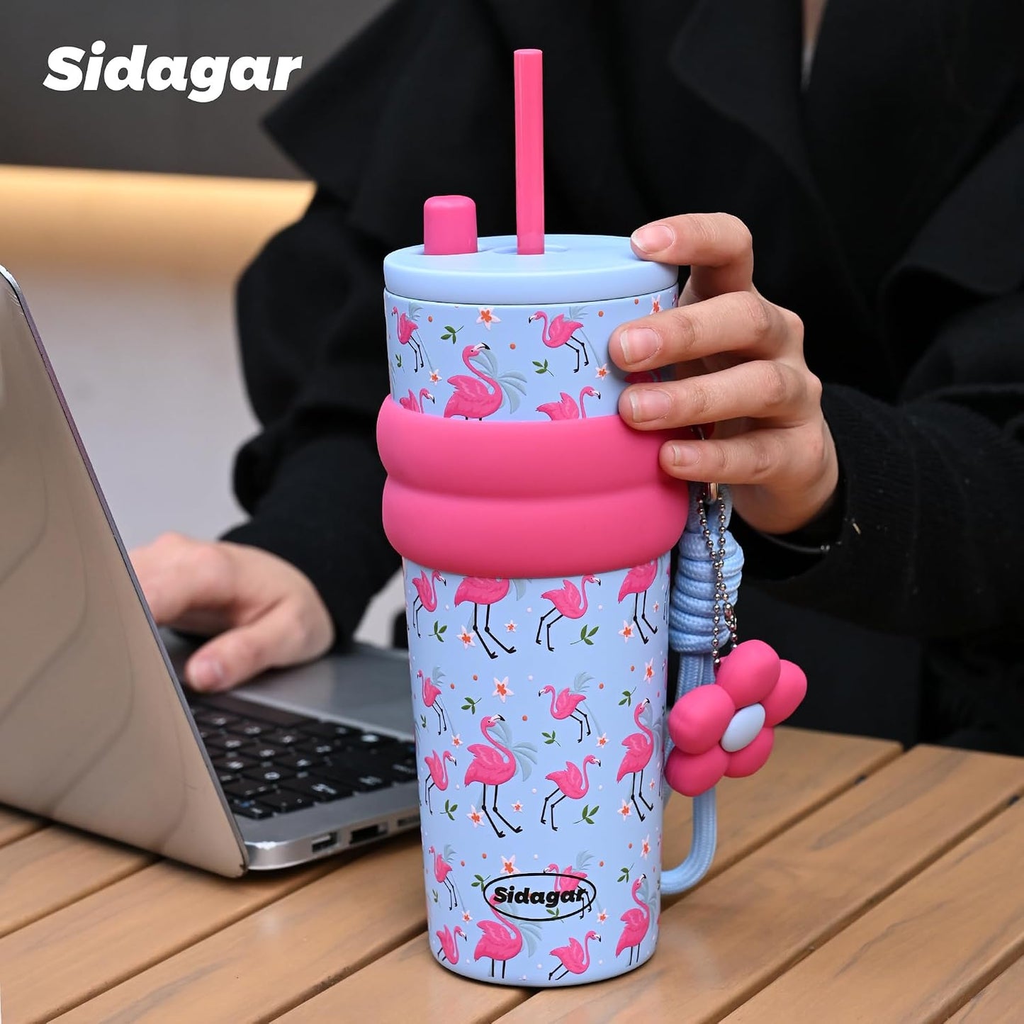 + 24 oz Stainless Steel Tumbler with Lid and Straw, Insulated Water Bottle Leak Proof for Hot and Cold, Portable Travel Coffee Mug, Reusable Coffee Cup for Women, Blue